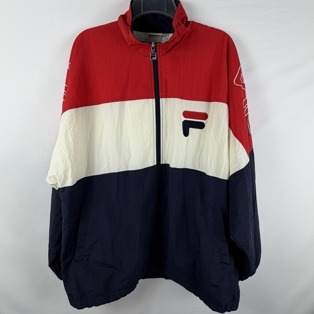 FILA Mens Sz XL Vintage Style Full Zip Track Jacket Windbreaker Street Athletics